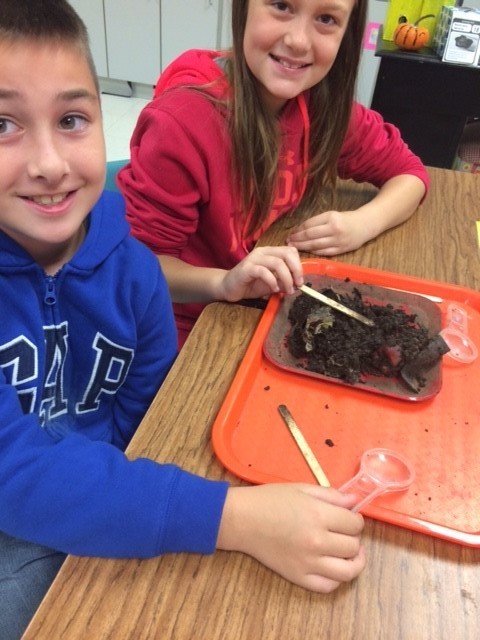kids investigating dirt sample